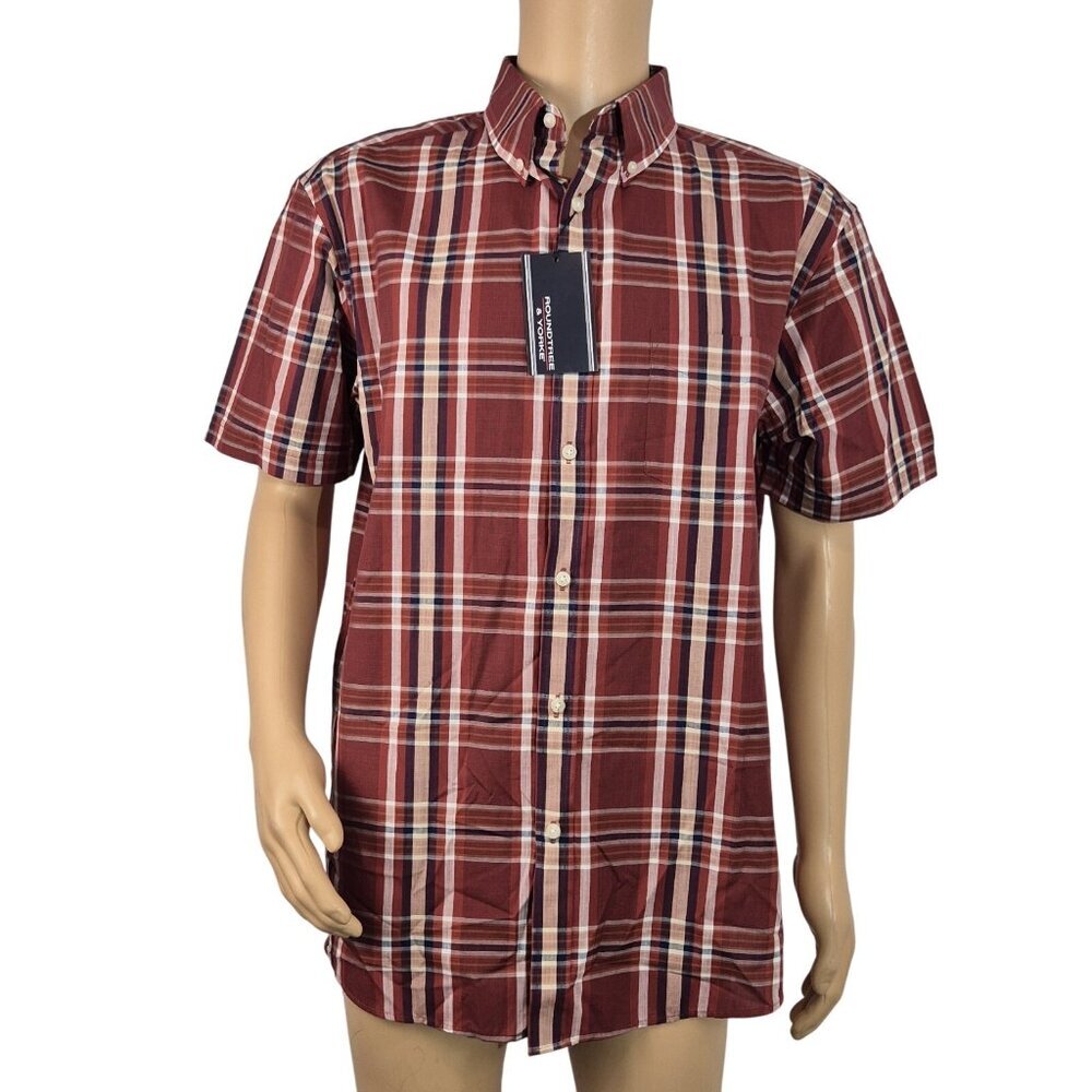 Roundtree Yorke Mens Size XL Plaid Long Sleeve Button Up Shirt Brown Multi (02)